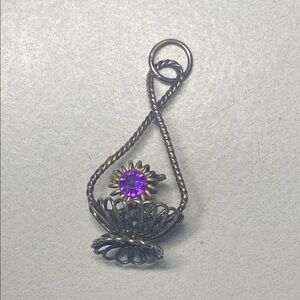 Antique‎ Elegant Purple Gemstone Flower Basket Pendant
